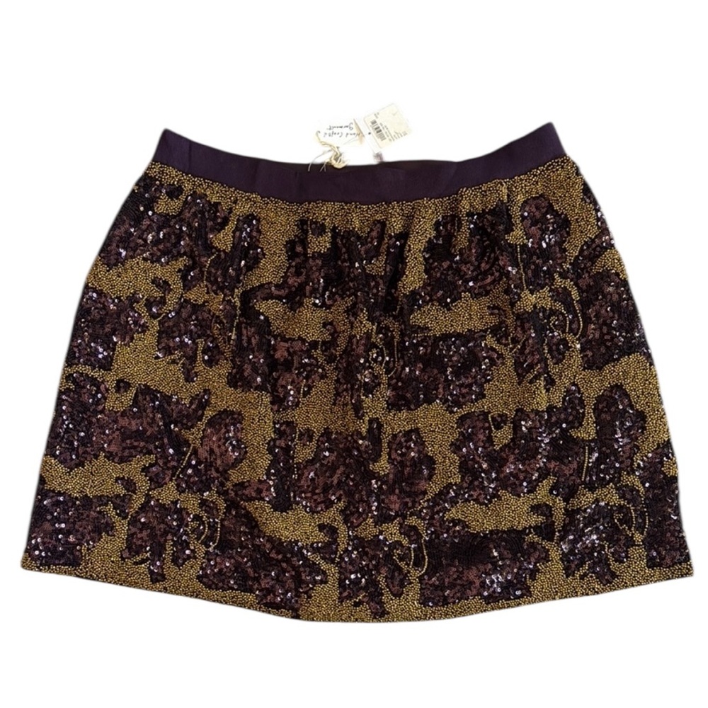 Club Monaco Purple and Gold Sequin Beaded Mini Cocktail Skirt, Size 8